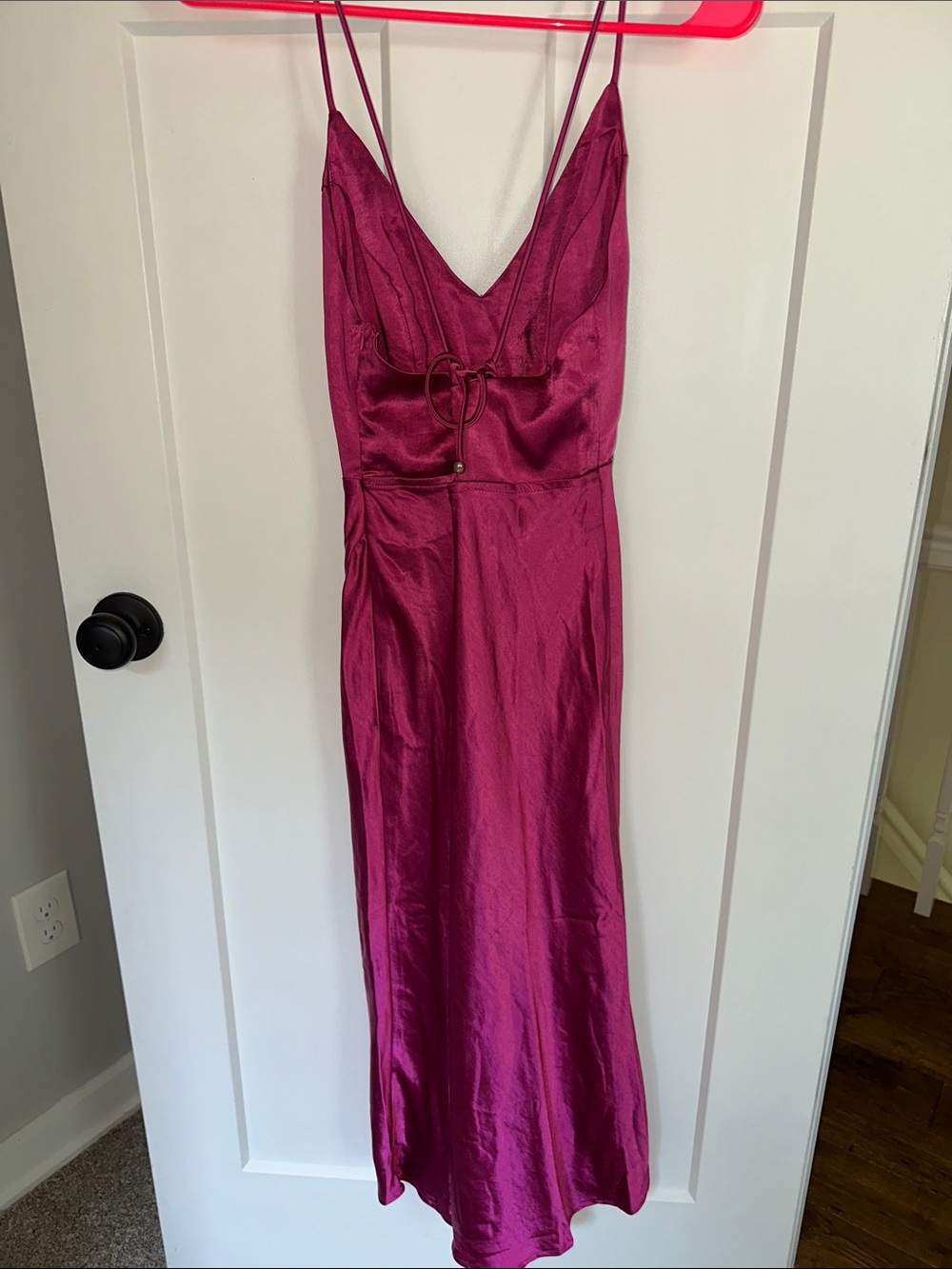 Hello Molly Magenta Satin Midi Slip Dress - Picture 3 of 5